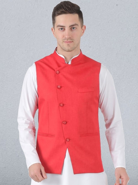TAHVO Men Red Solid Nehru Jackets