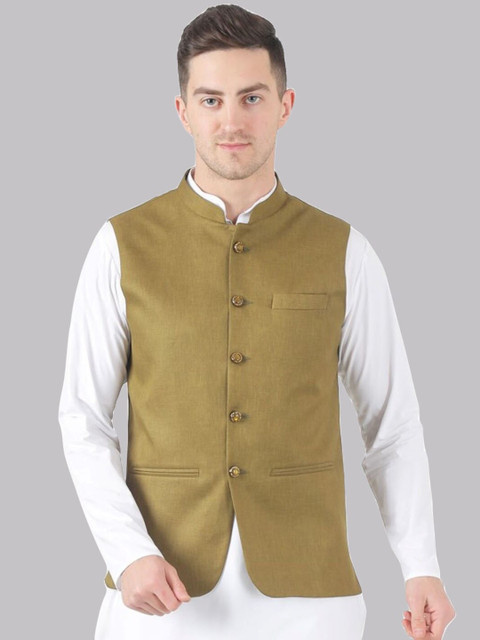 TAHVO Men Green Solid Nehru Jackets
TAHVO Men Green Solid Nehru Jackets