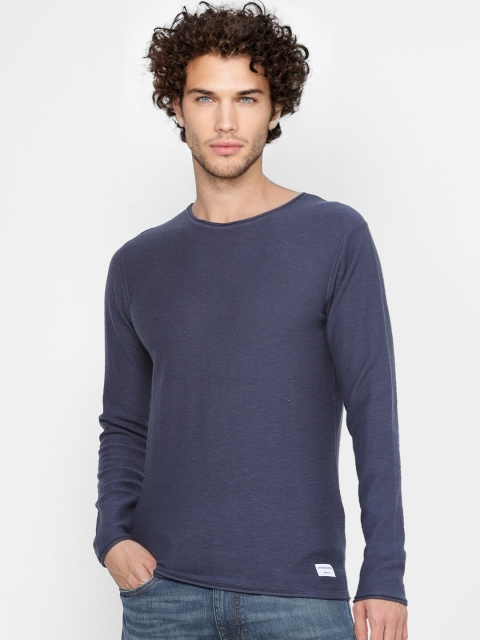 Jack & Jones Men Blue Round Neck Pullover