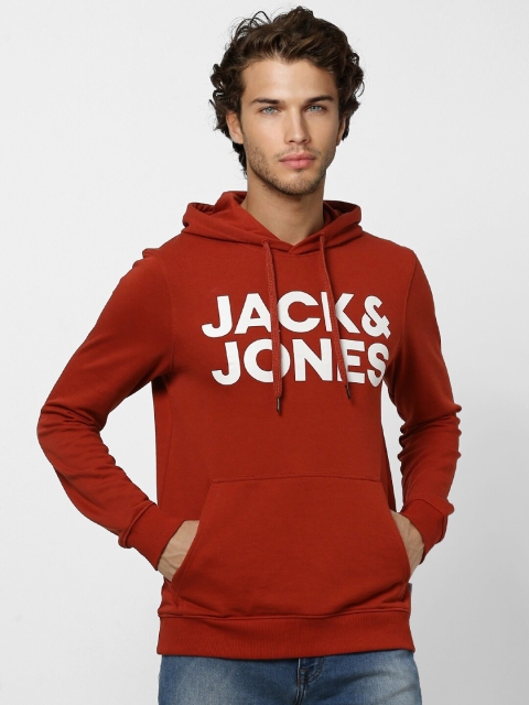 Jack & Jones Men Red Printed Hooded Sweatshirt