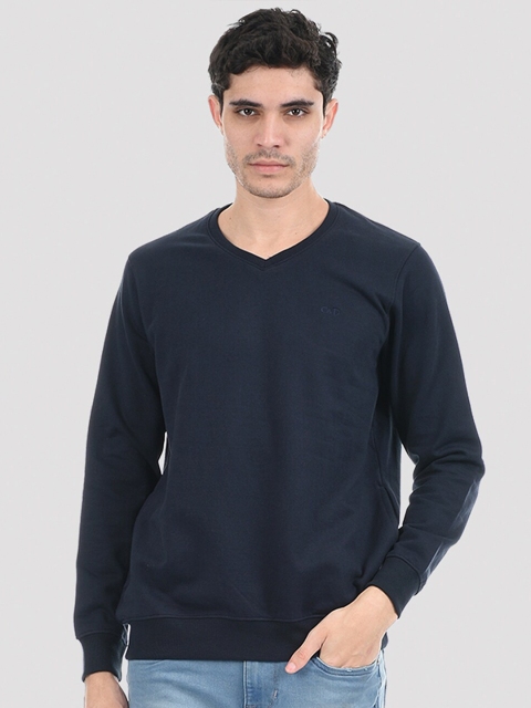 Cloak & Decker by Monte Carlo Men Blue V-Neck Pullover Sweatshirt