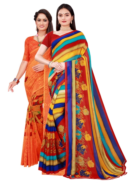 Florence Orange & Red Pure Georgette Saree
