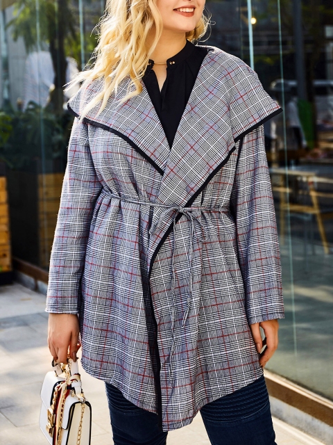 URBANIC Women Grey Checked Trench Coats