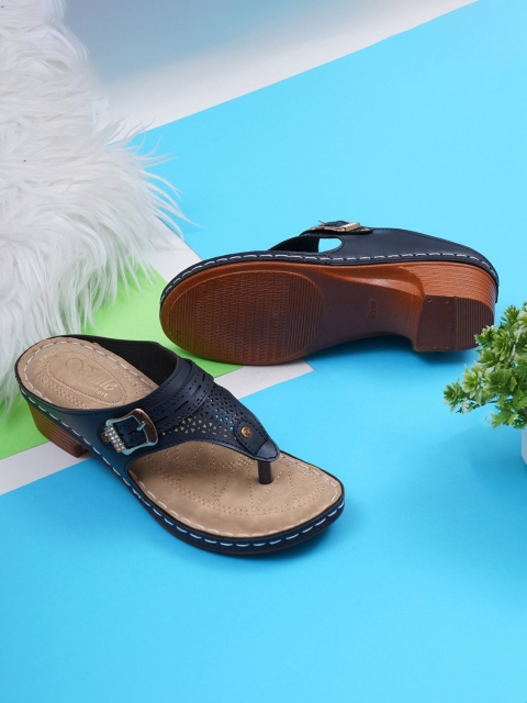 VEILLE Blue Textured Block Heels