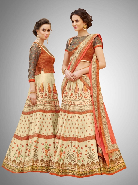 SAPTRANGI Orange & Gold-Toned Embroidered Thread Work Semi-Stitched Lehenga & Unstitched Blouse With Dupatta
SAPTRANGI Orange & Gold-Toned Embroidered Thread Work Semi-Stitched Lehenga & Unstitched Blouse With Dupatta