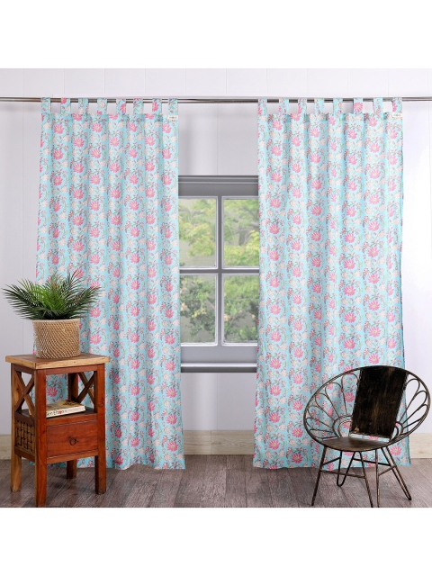 HANDICRAFT PALACE Green & Pink Set of 2 Floral Sheer Door Curtain