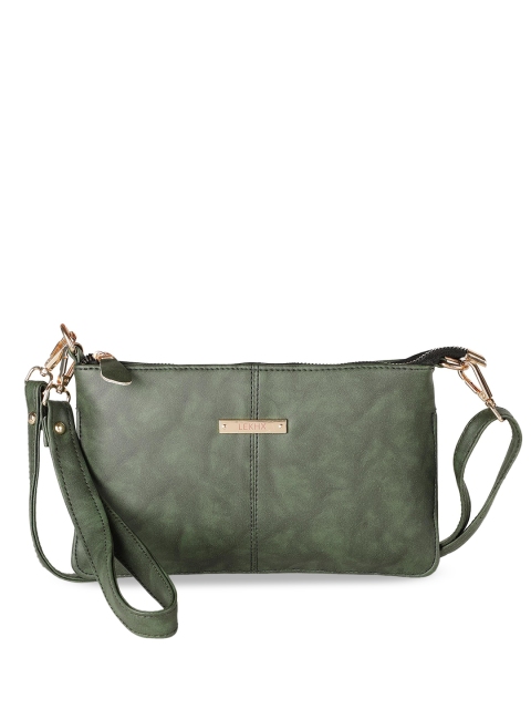 LEKHX Green PU Oversized Structured Sling Bag with Fringed