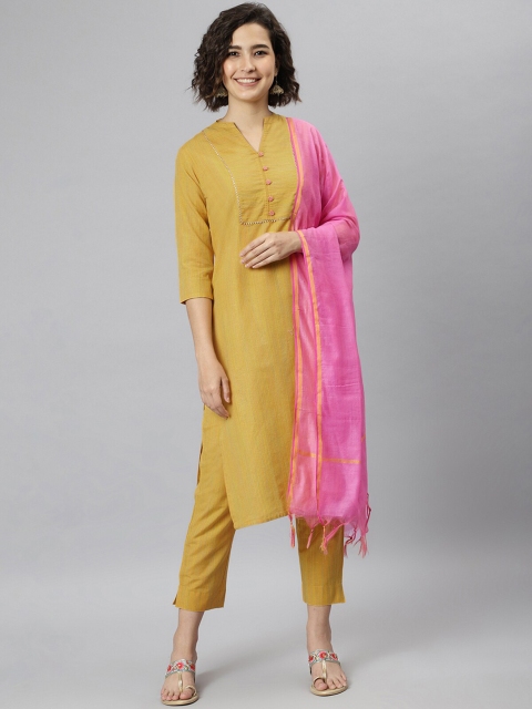 Janasya Women Yellow High Slit Gotta Patti Pure Cotton Kurta with Trousers & With Dupatta
Janasya Women Yellow High Slit Gotta Patti Pure Cotton Kurta with Trousers & With Dupatta
