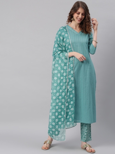 Janasya Women Turquoise Blue Ethnic Motifs Empire Pure Cotton Kurta with Trousers & With Dupatta
Janasya Women Turquoise Blue Ethnic Motifs Empire Pure Cotton Kurta with Trousers & With Dupatta
