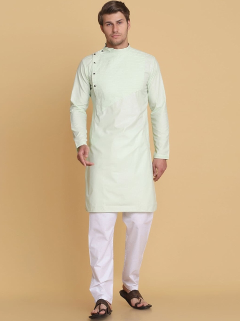 TAHVO Men Green Striped Kurta with Pyjamas