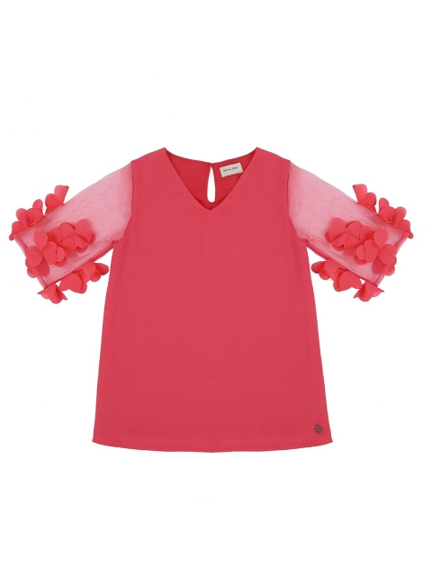 Gini and Jony Girls Peach-Coloured Self Design Ruffles Top