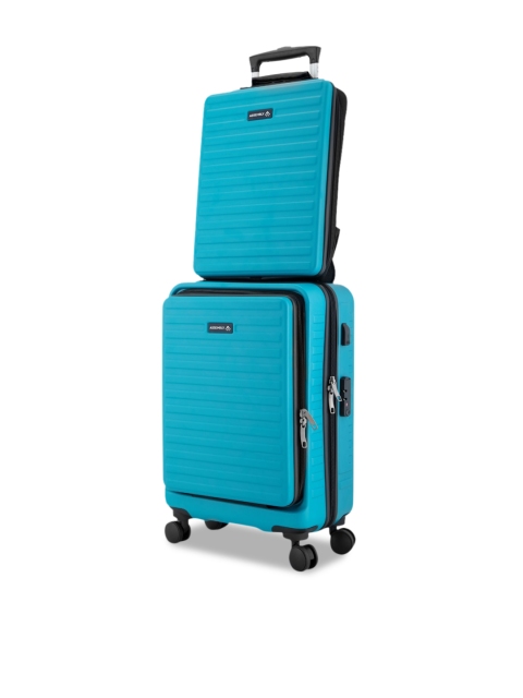 THE ASSEMBLY Teal Blue textured Hard-Sided Cabin Trolley Bag with Hard Shell Laptop Backpack
THE ASSEMBLY Teal Blue textured Hard-Sided Cabin Trolley Bag with Hard Shell Laptop Backpack