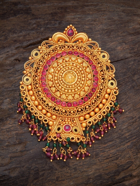 Kushal's Fashion Jewellery 925 Silver Gold-Plated Red & Green Stone Studded & Beaded Temple Pendant
Kushal's Fashion Jewellery 925 Silver Gold-Plated Red & Green Stone Studded & Beaded Temple Pendant