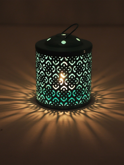 HomeTown Sea Green Textured Lantern Candle Holders