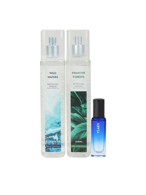 Ajmal Set of Wild Waters & Primitive Forest Eau De Toilette 250 ml each - Yearn EDP 20 ml, Blue
Ajmal Set of Wild Waters & Primitive Forest Eau De Toilette 250 ml each - Yearn EDP 20 ml, Blue