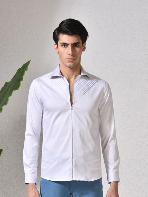 ABKASA Men White Sharp Slim Fit Casual Shirt