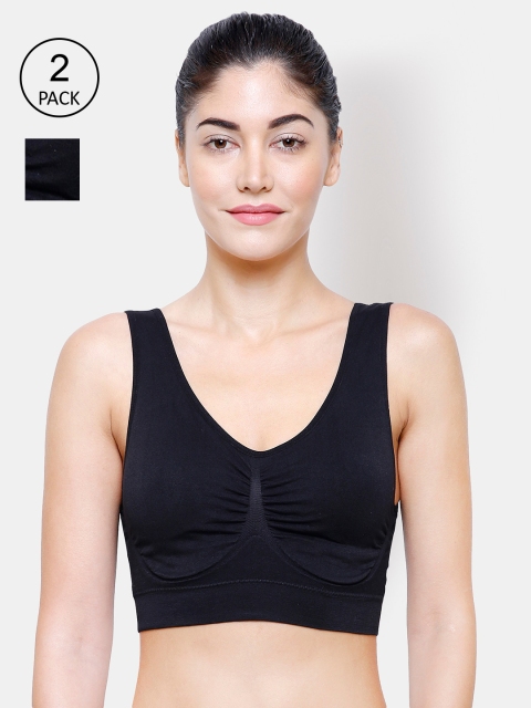FashionRack Black Lightly Padded & Non Wired Sports Bra Pack Of 2
