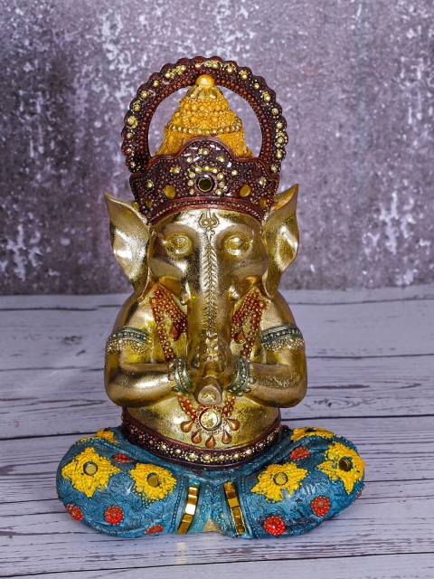 THE WHITE INK DECOR Gold-Coloured & Grey Devine Ganesha Showpieces