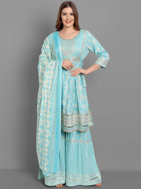 SINGNI Women Blue Ethnic Motifs Embroidered Empire Kurta with Sharara & With Dupatta
SINGNI Women Blue Ethnic Motifs Embroidered Empire Kurta with Sharara & With Dupatta