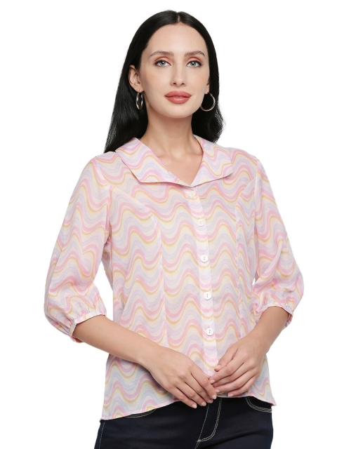 ZINNIA Women Peach-Coloured & Blue Geometric Print Top