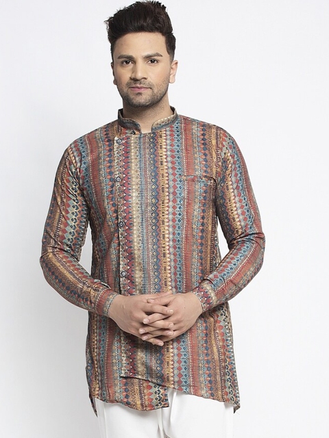 Benstoke Men Brown Geometric Printed Kurta