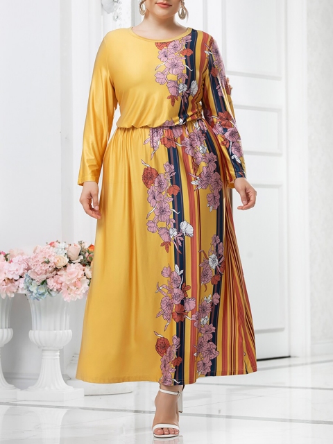 URBANIC Beige Floral Maxi Dress