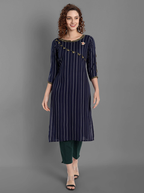 TORONFRAS Women Striped Embroidered Detail Kurta, Na
TORONFRAS Women Striped Embroidered Detail Kurta, Na