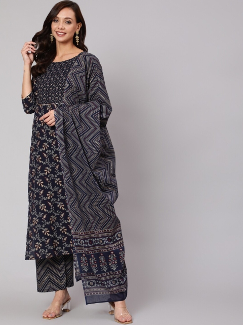 Nayo Women Navy Blue Printed Empire Gotta Patti Pure Cotton Kurta with Palazzos & With Dupatta
Nayo Women Navy Blue Printed Empire Gotta Patti Pure Cotton Kurta with Palazzos & With Dupatta