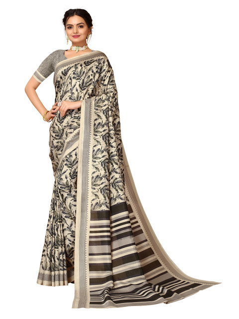 KALINI Beige & Grey Floral Block Print Saree 
KALINI Beige & Grey Floral Block Print Saree
