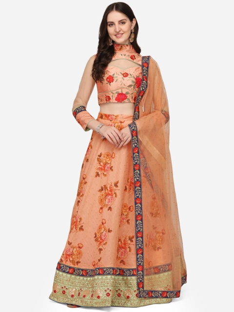 SAPTRANGI Peach-Coloured & Green Embroidered Semi-Stitched Lehenga & Unstitched Blouse With Dupatta
SAPTRANGI Peach-Coloured & Green Embroidered Semi-Stitched Lehenga & Unstitched Blouse With Dupatta