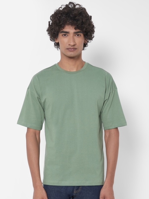 Melangebox Men Green Oversized Dropshoulder sleeves T-shirt