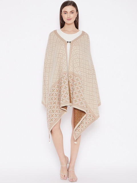 Knitstudio Women Beige & Brown Woven Design Shawl 
Knitstudio Women Beige & Brown Woven Design Shawl