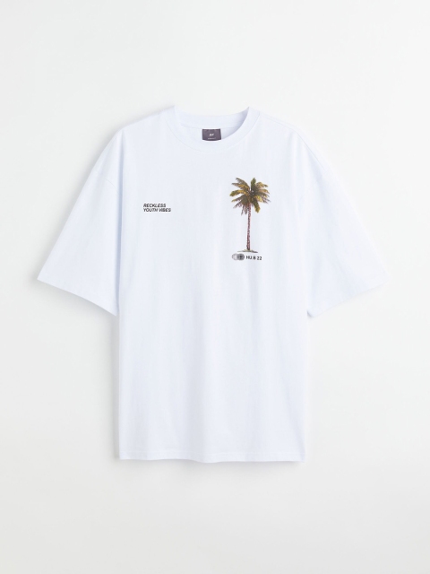 H&M Men White Oversized Cotton T-shirt