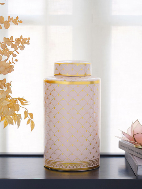 Pure Home and Living Pink & Gold-Toned Printed Canister 
Pure Home and Living Pink & Gold-Toned Printed Canister