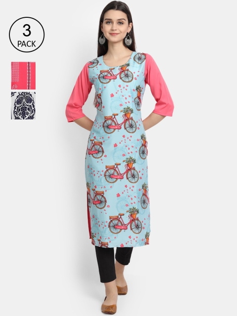 KALINI Women Multicoloured & light blue Floral Embroidered Mirror Work Crepe Kurta, Multi
KALINI Women Multicoloured & light blue Floral Embroidered Mirror Work Crepe Kurta, Multi