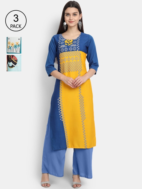 KALINI Women Multicoloured Floral Embroidered Thread Work Crepe Kurta, Multi