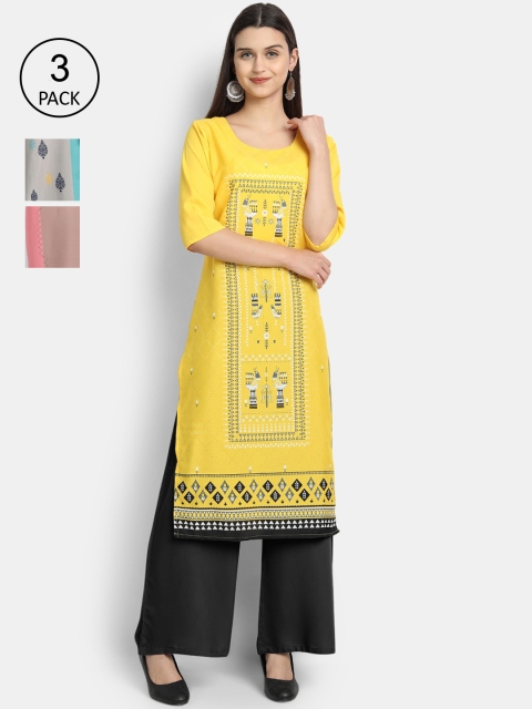 KALINI Women Multicoloured & orange yellow Floral Embroidered Thread Work Crepe Kurta, Multi
KALINI Women Multicoloured & orange yellow Floral Embroidered Thread Work Crepe Kurta, Multi