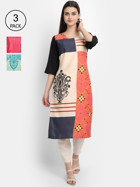 KALINI Women Multicoloured & antique white Floral Printed Crepe Kurta, Multi