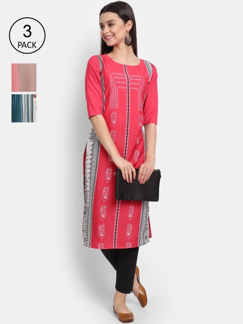 KALINI Women Multicoloured Tribal Printed Mirror Work Crepe Kurta, Multi