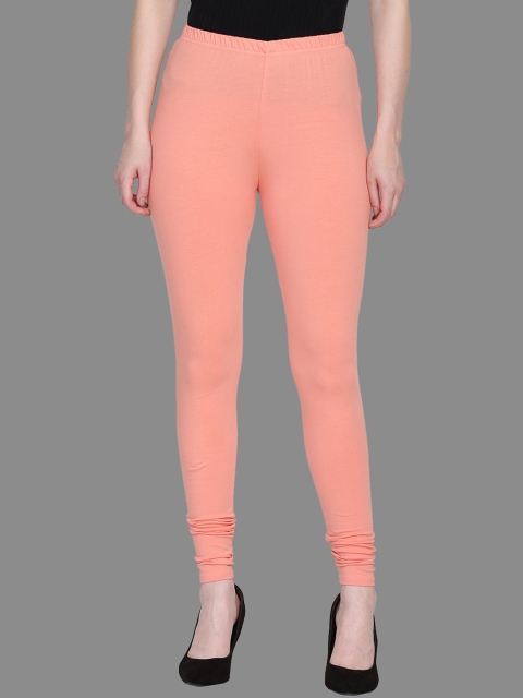 SPIFFY Women Coral Orange Solid Churidar Legging