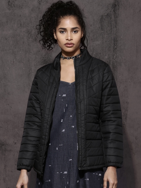 Roadster Women Black Solid Padded Jacket