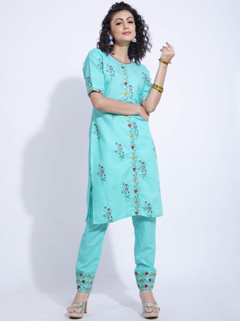 POONAM DESIGNER Women Turquoise Blue Floral Printed Pure Cotton Kurta with Churidar & With Dupatta
POONAM DESIGNER Women Turquoise Blue Floral Printed Pure Cotton Kurta with Churidar & With Dupatta
