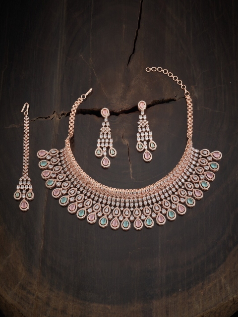 Kushal's Fashion Jewellery Rose Gold-Plated Sea Green CZ Studded Jewellery Set, Pink
Kushal's Fashion Jewellery Rose Gold-Plated Sea Green CZ Studded Jewellery Set, Pink