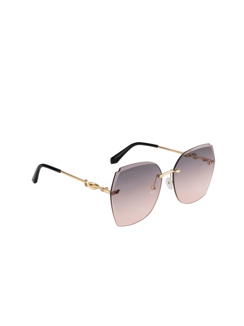 Ted Smith Women Pink Lens & Gold-Toned Oversized Sunglasses with UV Protected Lens
