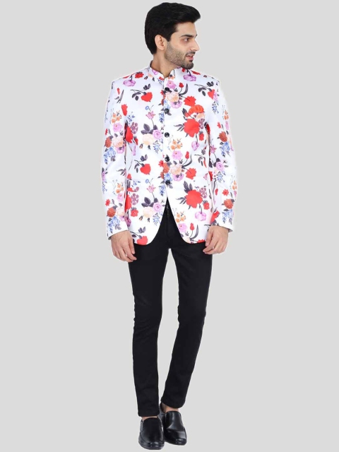 TAHVO Men Multicolored Printed Bandhgala Single Breasted Party Blazer, Multi