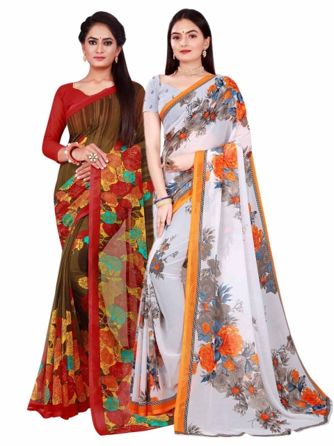 Florence White & Red Pure Georgette Saree