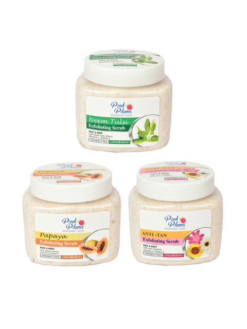 Pink Plums Set of Papaya + Neem Tulsi + Anti Tan Exfoliating Scrub - 500 ml Each, Off white
Pink Plums Set of Papaya + Neem Tulsi + Anti Tan Exfoliating Scrub - 500 ml Each, Off white