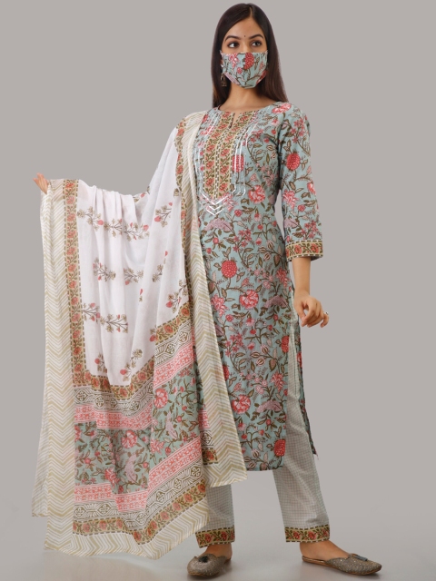 BARKHA FAB Women Grey Floral Yoke Design Panelled Gotta Patti Pure Cotton Kurti with Skirt & With Dupatta
BARKHA FAB Women Grey Floral Yoke Design Panelled Gotta Patti Pure Cotton Kurti with Skirt & With Dupatta