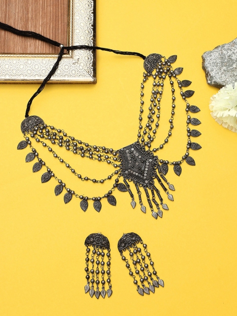 CARDINAL Silver-Toned Oxidised Choker Jewellery Set