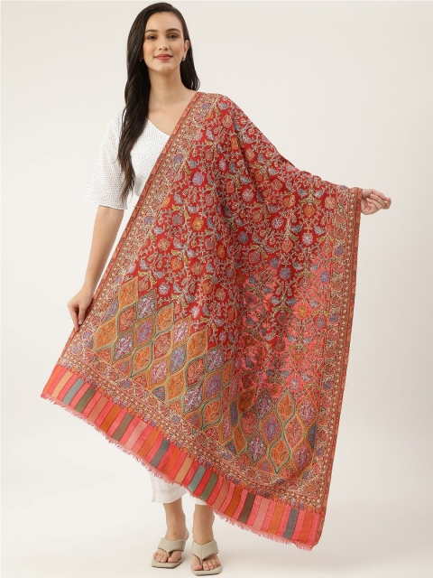 Pashtush Women Red & Green Embroidered Shawl